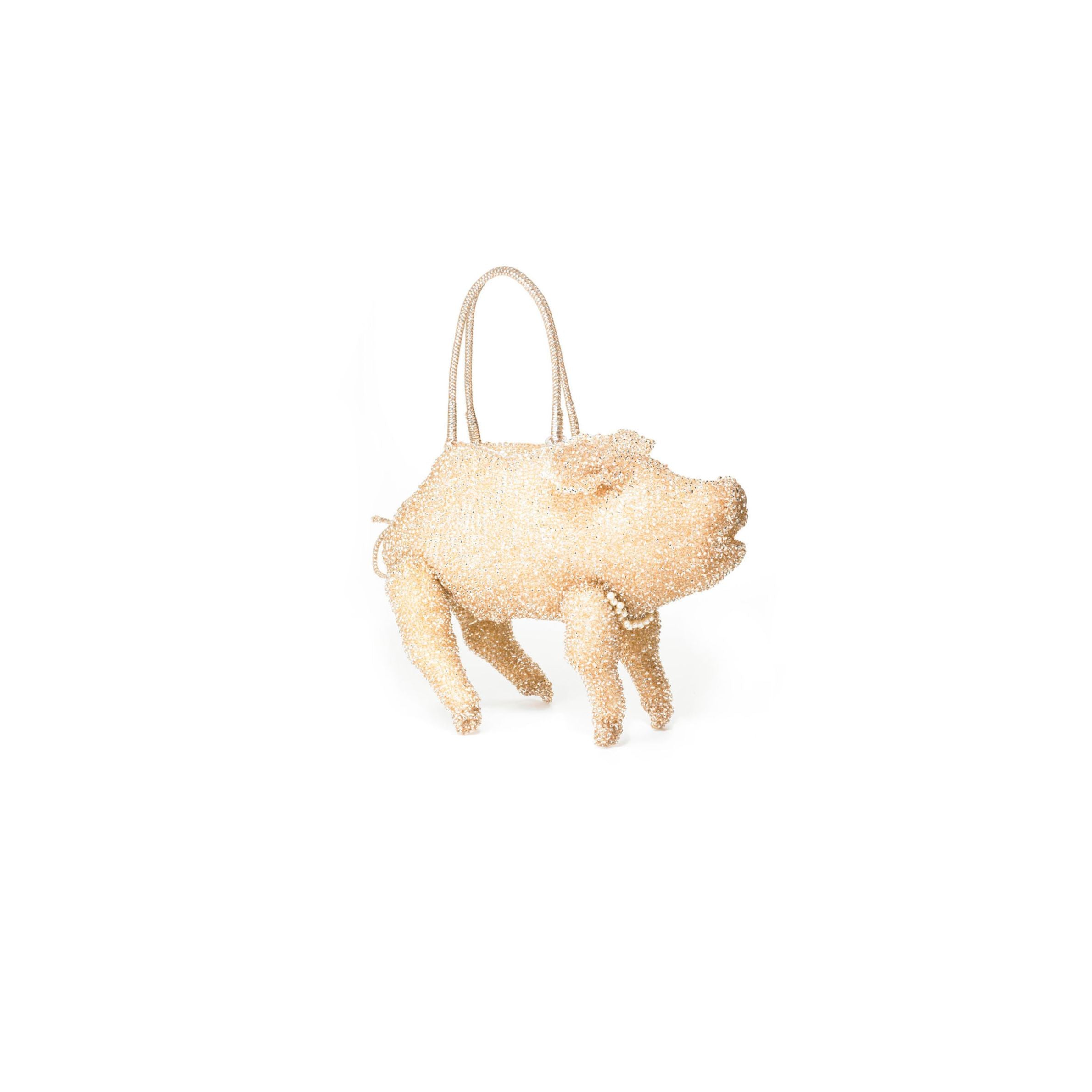 新品ANTEPRIMA ビーズ犬顔バッグ ゴールド系 組みつき